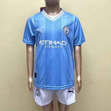 Tricou Acasa Manchester City 2023/24 pentru copii maneca scurta + Pantaloni scurti