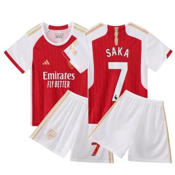 2023-24 Arsenal Tricou Acasa Saka #7 Pentru Copii roșu și alb