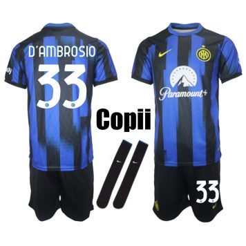 2023-24 Inter Milan Copii Kit D'Ambrosio #33 Tricou Acasa Albastru Negru