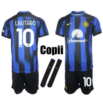 2023-24 Inter Milan Copii Kit Lautaro #10 Tricou Acasa Albastru Negru