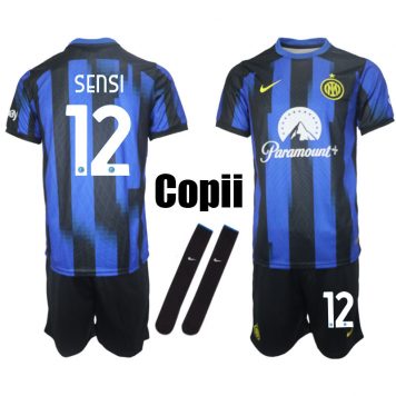 2023-24 Inter Milan Tricou Acasa Sensi#12 Copii Kit Albastru Negru