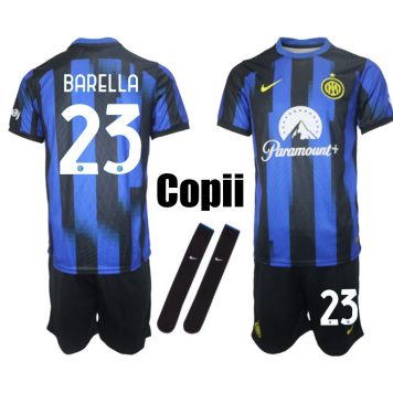 Inter Milan 2023-24 Tricou Acasa Barella #23 Copii Kit Albastru Negru
