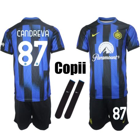 Inter Milan 2023-24 Tricou Acasa Candreva #87 Copii Kit Albastru Negru