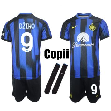 Inter Milan 2023-24 Tricou Acasa Džeko #9 Copii Kit Albastru Negru