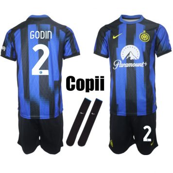 Inter Milan 2023-24 Tricou Acasa Godín #2 Copii Kit Albastru Negru