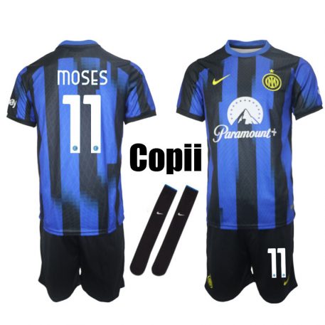 Inter Milan 2023-24 Tricou Acasa Moses #11 Copii Kit Albastru Negru