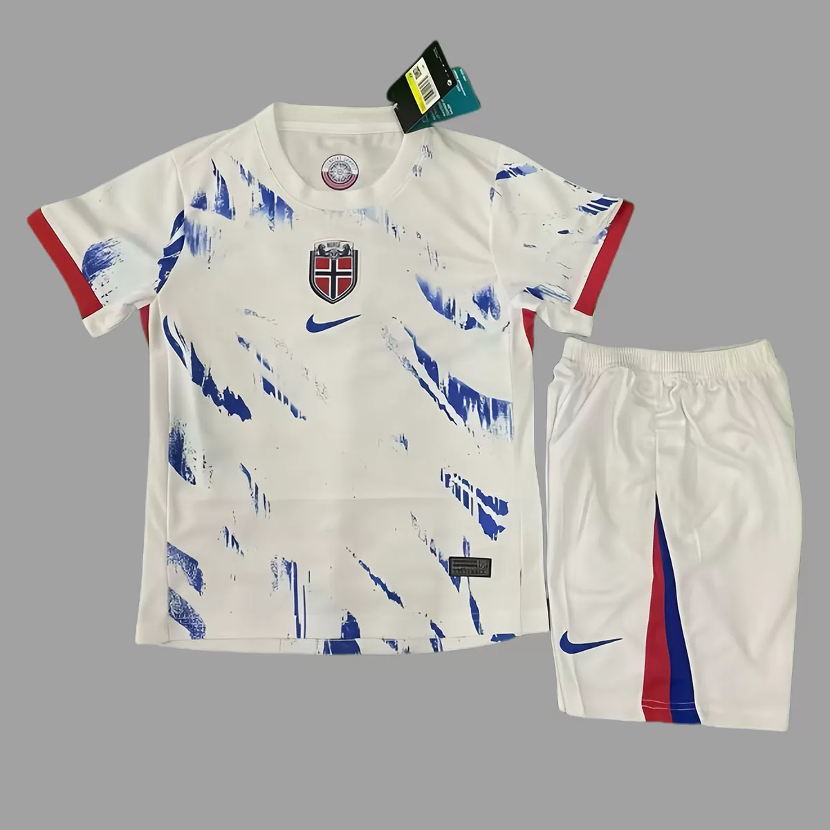 2024 Norvegia Tricou Deplasare Pentru Copii Alb Albastru