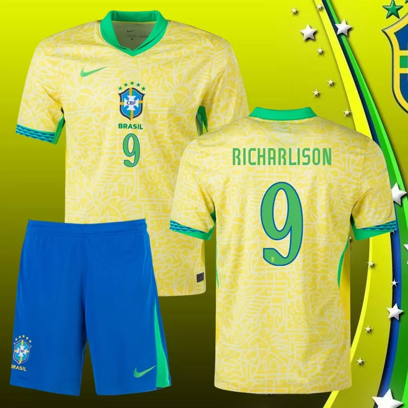 Copa América 2024 Brazilia Tricou Acasă Galben #9 Richarlison