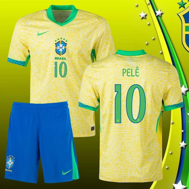 Copa América 2024 Brazilia Tricou Acasă Galben Number 10 Pelé