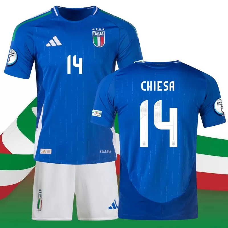Euro 2024 Italy Tricou Acasă Federico Chiesa #14 Albastru