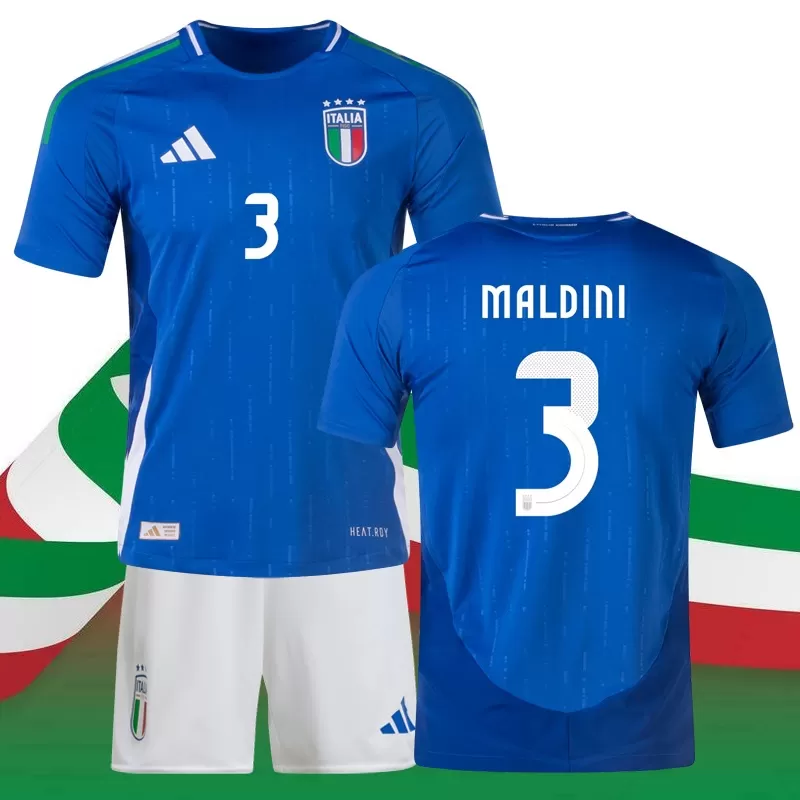 Euro 2024 Italy Tricou Acasă Number 3 Maldini Albastr