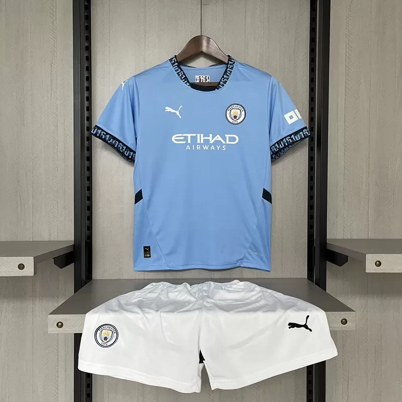 Echipament pentru fotbal acasă pentru copii Man City (tricou + pantaloni scurți) 2024/25