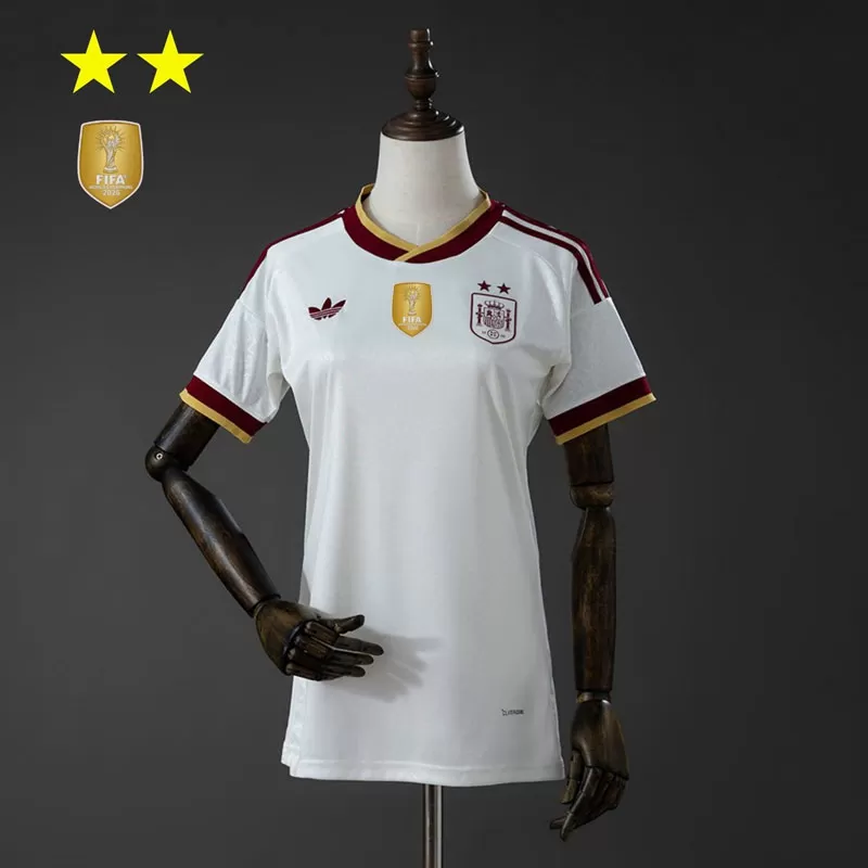 Tricou Spania Femei de Deplasare 2026 Ediție Campion 2 Stele Alb