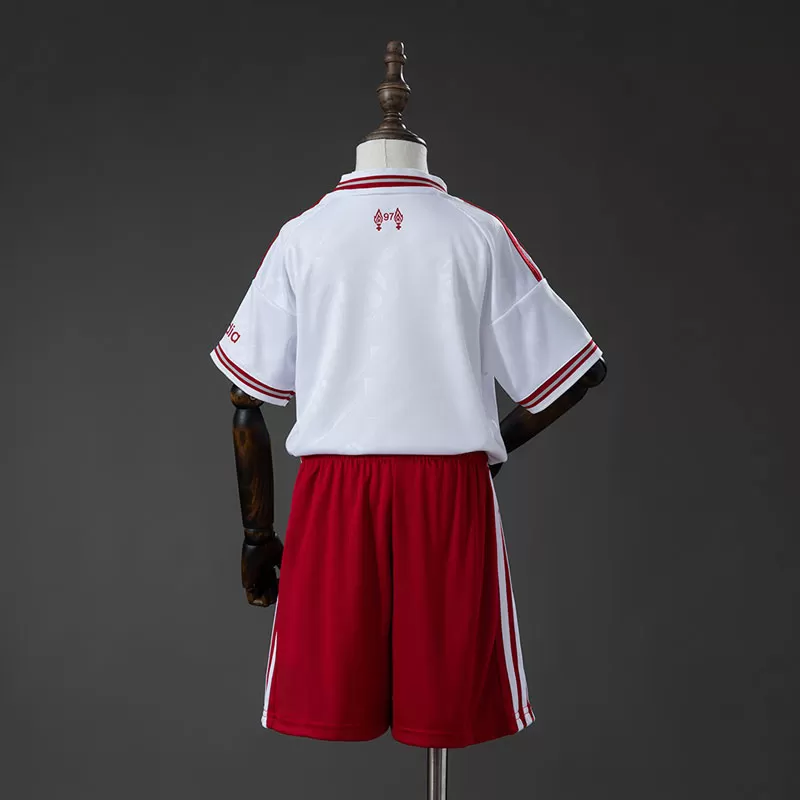 Liverpool FC Set Fotbal Copii 2026/27 – Tricou Alb de Deplasare și Șort Roșu