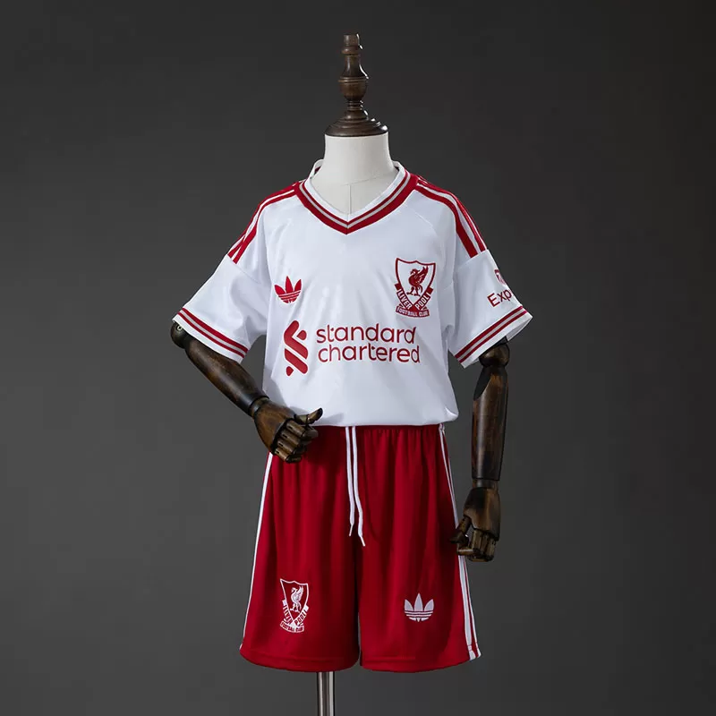 Liverpool FC Tricou de Fotbal Copii 2026/27 – Echipament Deplasare Alb cu Șort Roșu