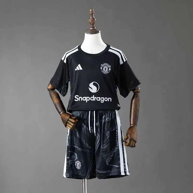 Manchester United Tricou Portar Copii 2026/27 – Echipament Fotbal Negru cu Șorturi